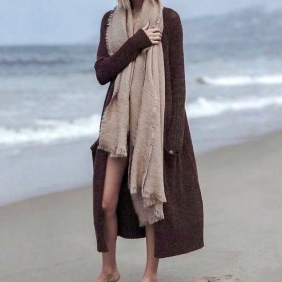Free People Santa Cruz Alpaca Wool Maxi Brown Cardigan Sweater - Picture 3 of 8